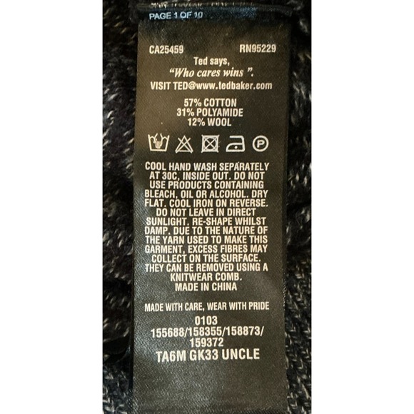 Ted Baker London Crewneck Sweater Men's Large Chevron Knit Navy Gray Wool Blend - Picture 7 of 10